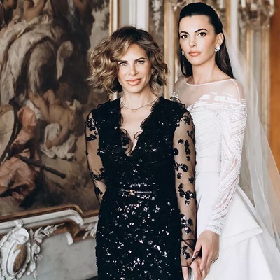 Jillian Michaels and DeShanna Marie Minuto on their wedding dress.